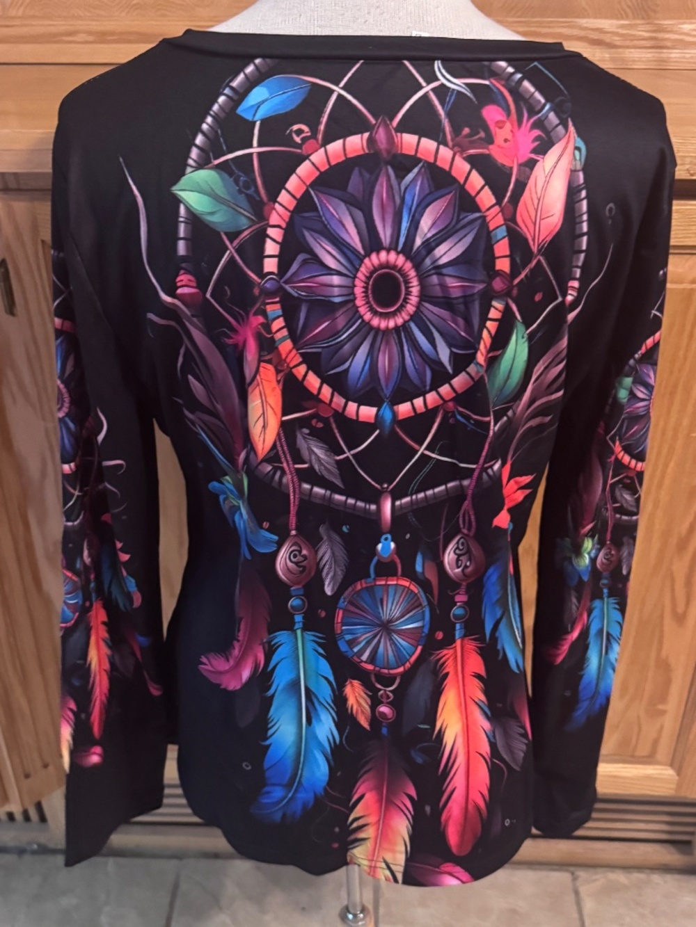 Women's V-Neck Dream Catcher Blouse Long Sleeve Large Colorful Classic Casual - Picture 6 of 10